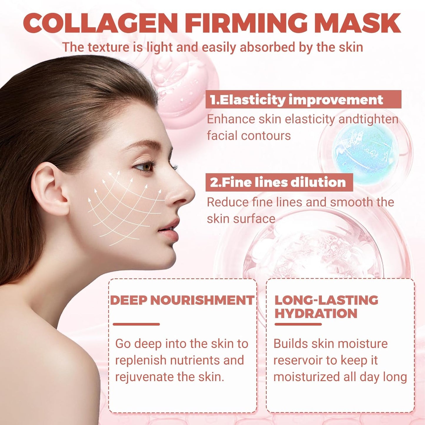 Bio Collagen Mask Korean, Koreanische Gesichtsmaske, Glass Skin Mask, Overnight Collagen, Feuchtigkeitsmaske Gesicht, Feuchtigkeitsspendend, Lifting Und Anti-Aging, 4 Stück