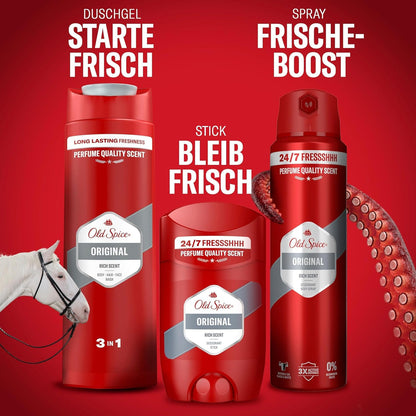 Old Spice Original 3-In-1 Mehrzweck-Shampoo Für Haar, Gesicht Und Körper 250 Ml, Langanhaltende Frische, Duft Von Parfümqualität, Tiefenreinigung