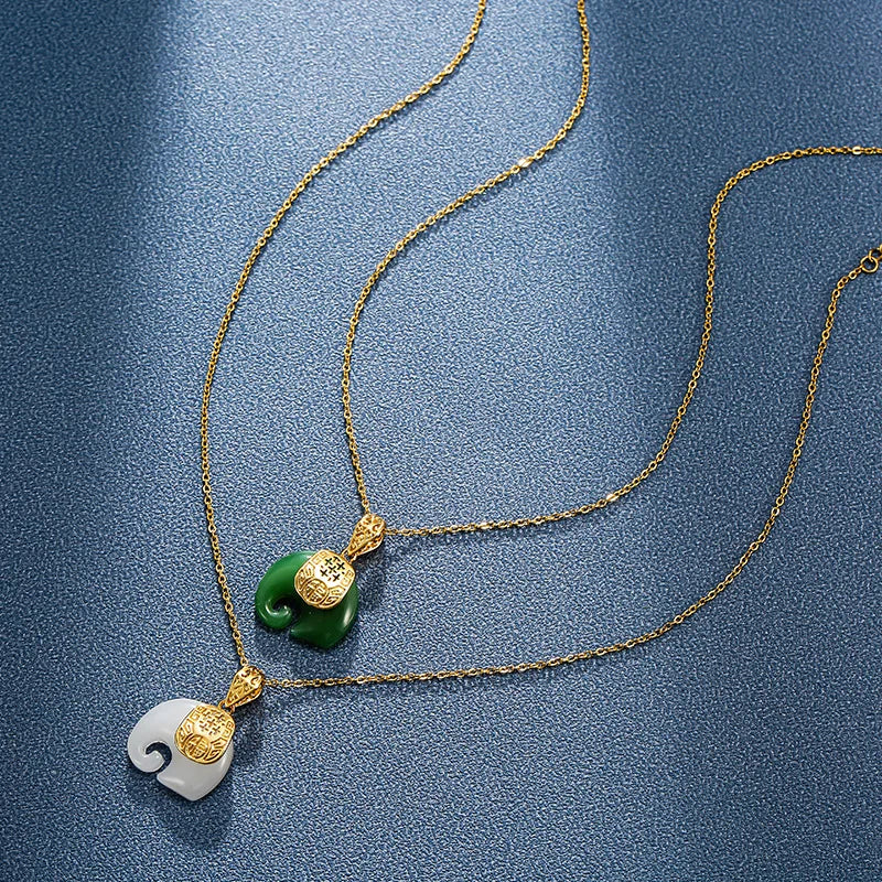 316L Stainless Steel Jade Elephant High Quality Pendant Necklace Woman Fashion Elegant Jewelry Accessories Gift for Mom