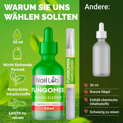 Fungomer Nagel-Elixier - Repariert Beschädigte Und Verfärbte Nägel - 50Ml - Enthält Teebaumöl, Geeignet Für Finger- Und Zehennägel Extra Stark - Kostenloser 3Ml Nagelstift + Nagelfeile
