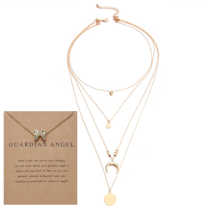 Boho Multi-Layer Moon Necklace - Elegant Gold Wafer Pendant for Women
