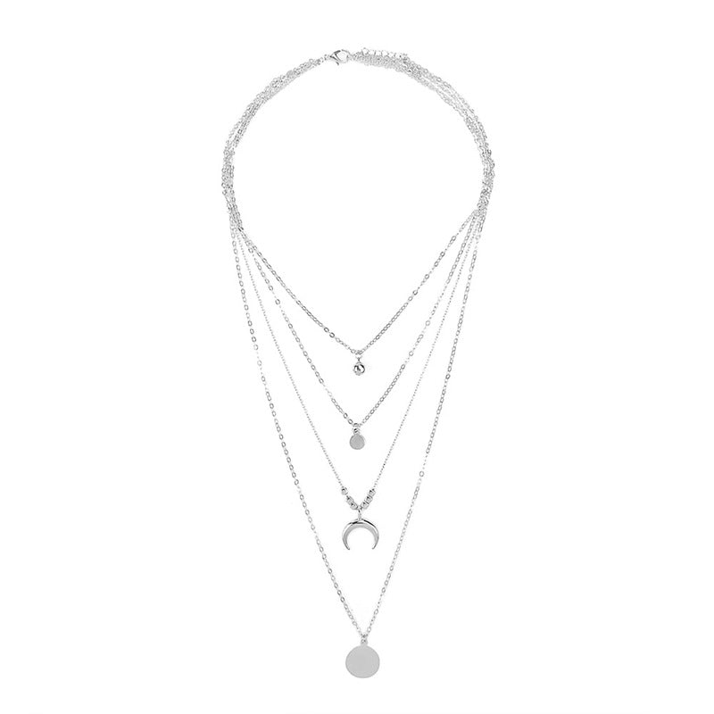 Boho Multi-Layer Moon Necklace - Elegant Gold Wafer Pendant for Women