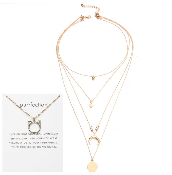 Boho Multi-Layer Moon Necklace - Elegant Gold Wafer Pendant for Women