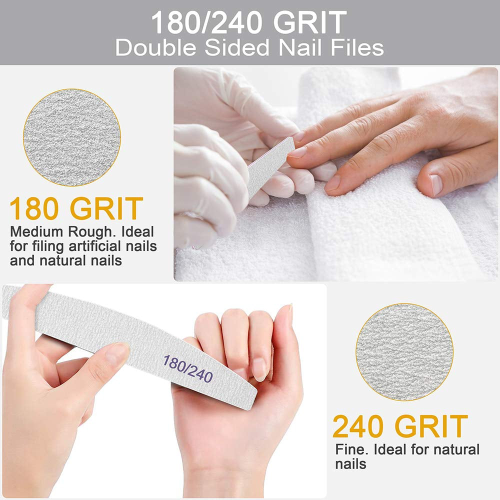 BLESWIN 12 Stück Nagelfeilen, 180/240 Nägelfeilen Für Nägel, Waschbare Und Wiederverwendbare Nagelfeilen, Doppelseitige Nagelfeilen Für Nagelstudio Und Zuhause …