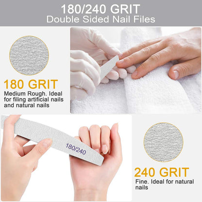 BLESWIN 12 Stück Nagelfeilen, 180/240 Nägelfeilen Für Nägel, Waschbare Und Wiederverwendbare Nagelfeilen, Doppelseitige Nagelfeilen Für Nagelstudio Und Zuhause …