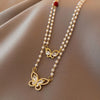 Layered Pearl & Butterfly Pendant - Elegant French Aesthetic Jewelry