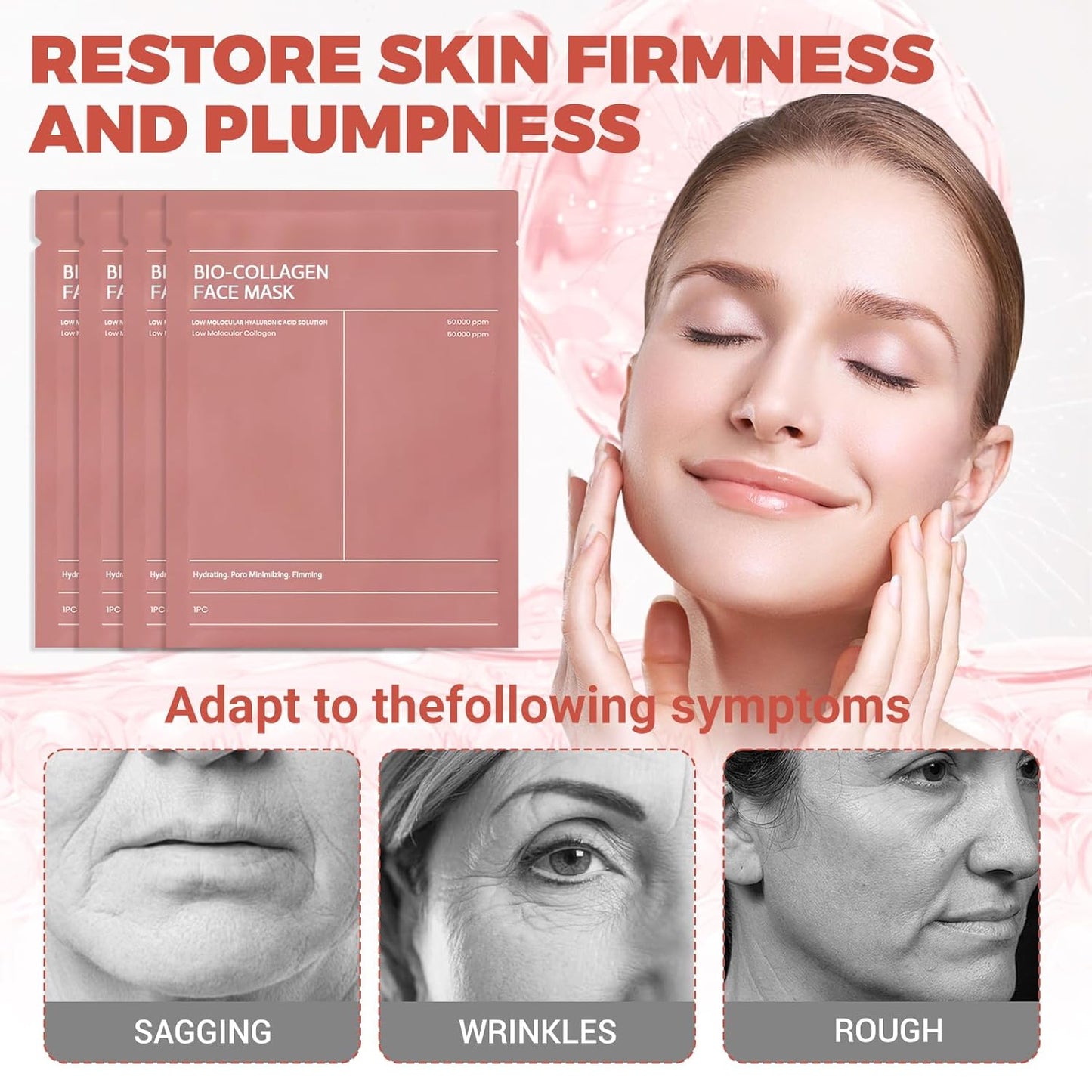 Bio Collagen Mask Korean, Koreanische Gesichtsmaske, Glass Skin Mask, Overnight Collagen, Feuchtigkeitsmaske Gesicht, Feuchtigkeitsspendend, Lifting Und Anti-Aging, 4 Stück