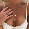 Boho Multi-Layer Moon Necklace - Elegant Gold Wafer Pendant for Women