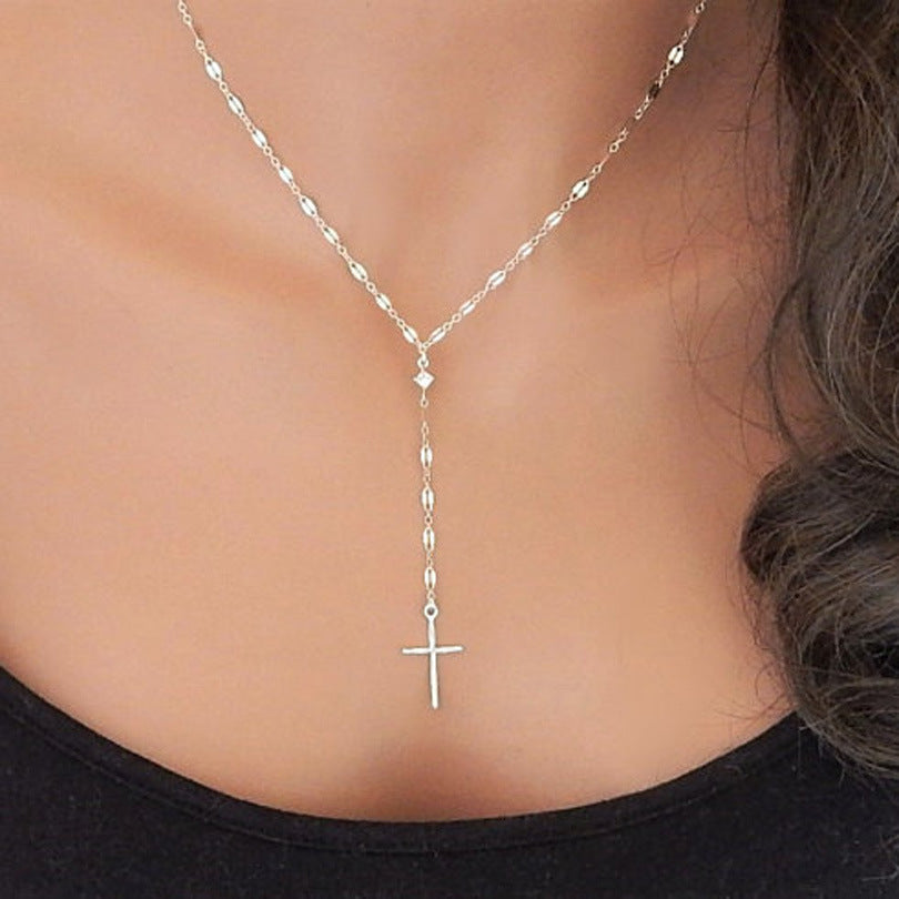 Retro Cross Pendant Necklace - Trendy Exaggerated Clavicle Chain for Women