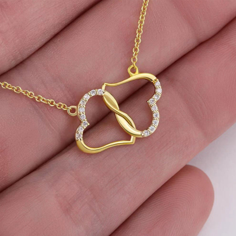 Zircon Double Heart Necklace - Sparkling Rhinestone Love Pendant Gift for Her