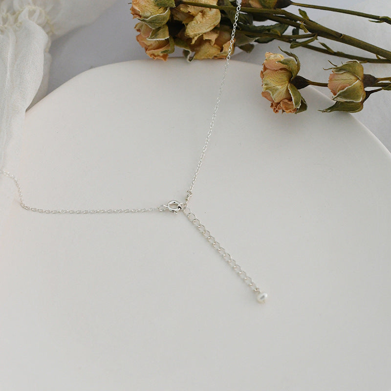 Genuine Freshwater Pearl Necklace - Dainty Sterling Silver Clavicle Chain