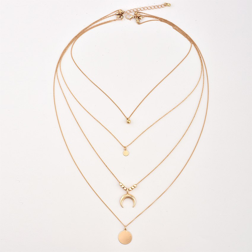 Boho Multi-Layer Moon Necklace - Elegant Gold Wafer Pendant for Women