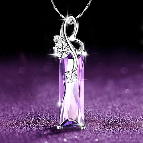 Aesthetic Purple CZ Women'S Necklace Marquise/Square/Water Drop/Flower Pendant Luxury Fashion Female Wedding Jewelry 2021