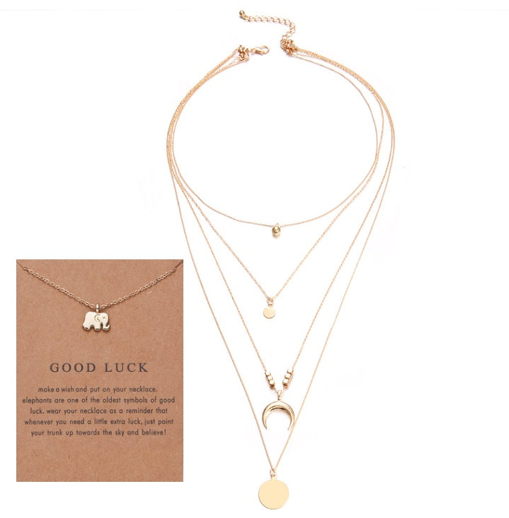 Boho Multi-Layer Moon Necklace - Elegant Gold Wafer Pendant for Women