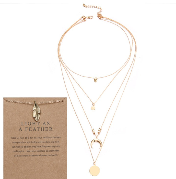 Boho Multi-Layer Moon Necklace - Elegant Gold Wafer Pendant for Women