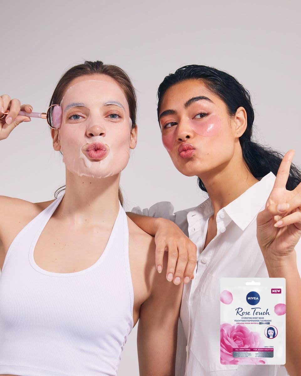 NIVEA Rose Touch Hydrating Facial Mask (1st Application), Intensive Moisturizing Face Mask with Organic Rose Water and Hyaluronic Acid (Pack of 5)