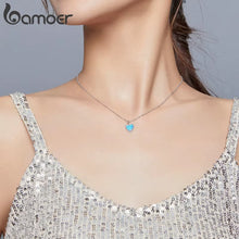 Deep Blue Heart Necklace for Women 925 Sterling Plated Platinum Translucent Opal Luxury Brand Jewelry 2020 Mode SCN413