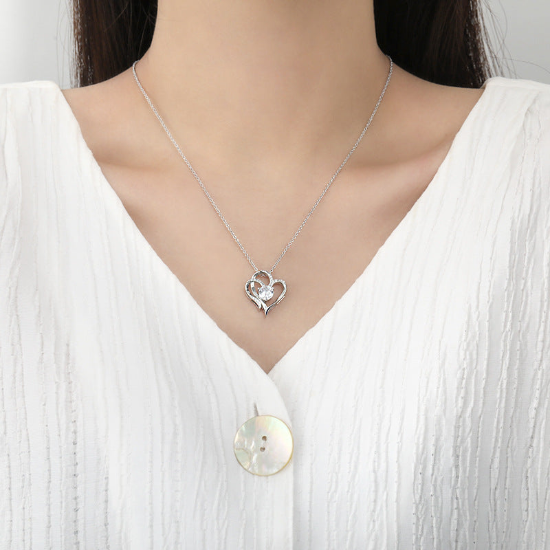 Zircon Double Heart Necklace - Personalized Titanium Jewelry for Women
