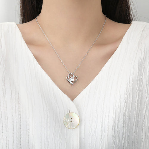 Zircon Double Heart Necklace - Personalized Titanium Jewelry for Women