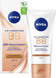 NIVEA 5-in-1 Day Cream BB with 24H Moisture and SPF 15, Tinted Moisturizer for Medium to Dark Skin Types, Featuring Organic Jojoba Oil and Makeup Pigments