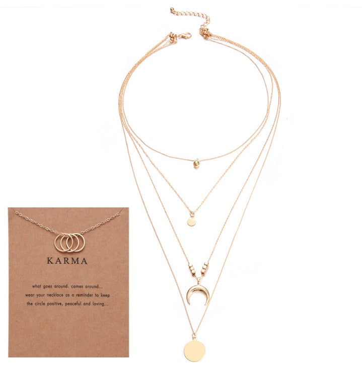 Boho Multi-Layer Moon Necklace - Elegant Gold Wafer Pendant for Women