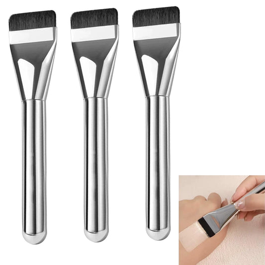 3-Teiliges Concealer Pinsel Set, Ultra-Dünne Foundation-Pinsel, Silber, Synthetisch, Kunsthaar, Make-Up-Set, Makeup Brush