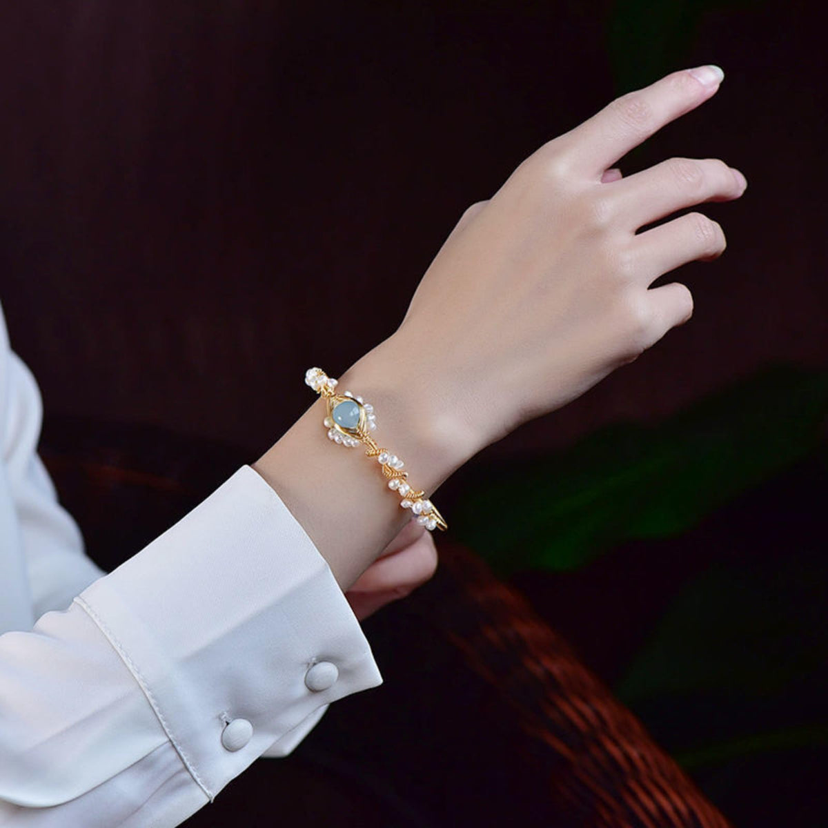 Vintage Gold Braided Pearl Bracelet - Handmade Gold-Plated Cuff for Women