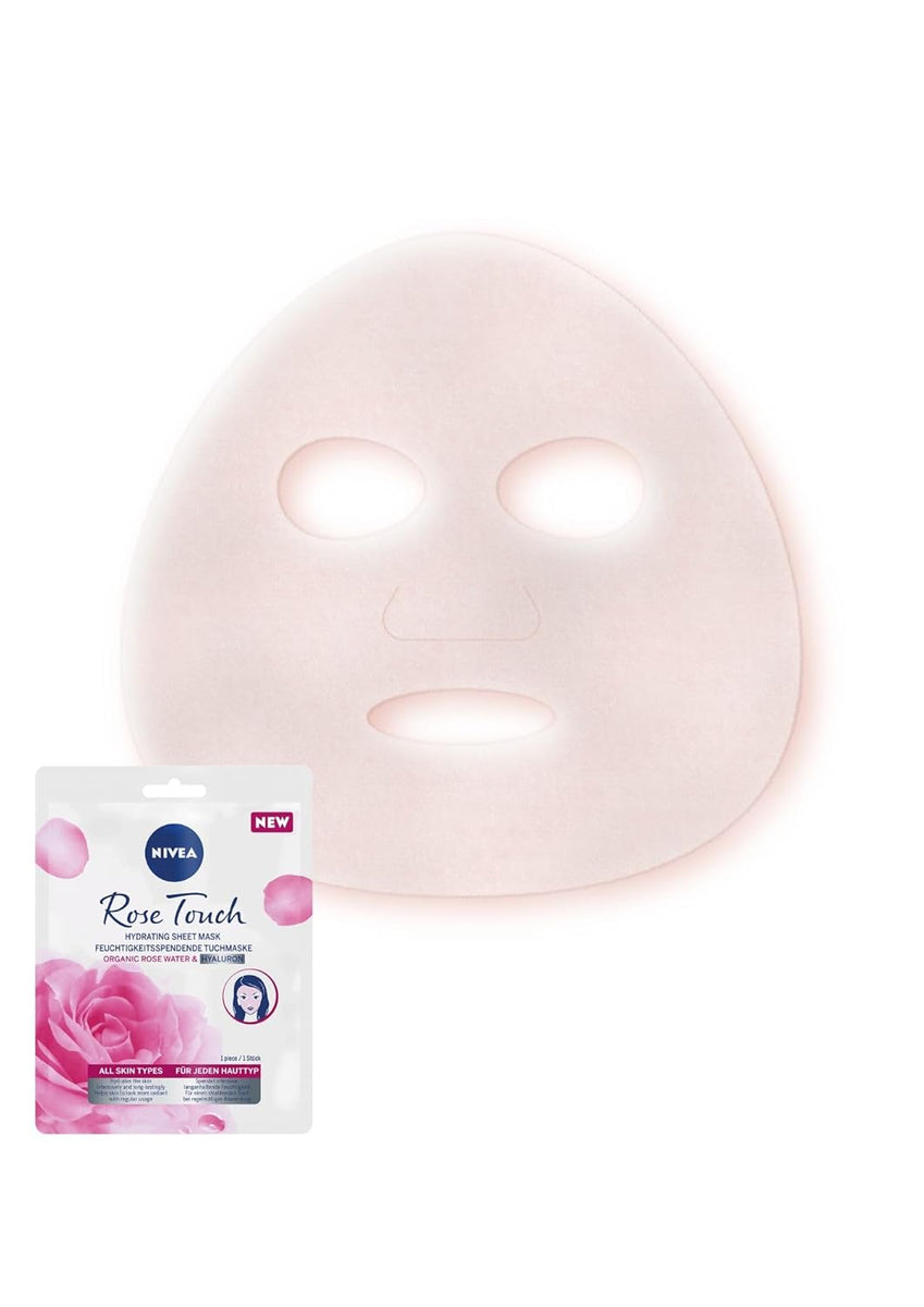 NIVEA Rose Touch Hydrating Facial Mask (1st Application), Intensive Moisturizing Face Mask with Organic Rose Water and Hyaluronic Acid (Pack of 5)
