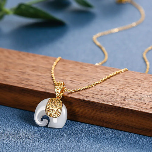 316L Stainless Steel Jade Elephant High Quality Pendant Necklace Woman Fashion Elegant Jewelry Accessories Gift for Mom