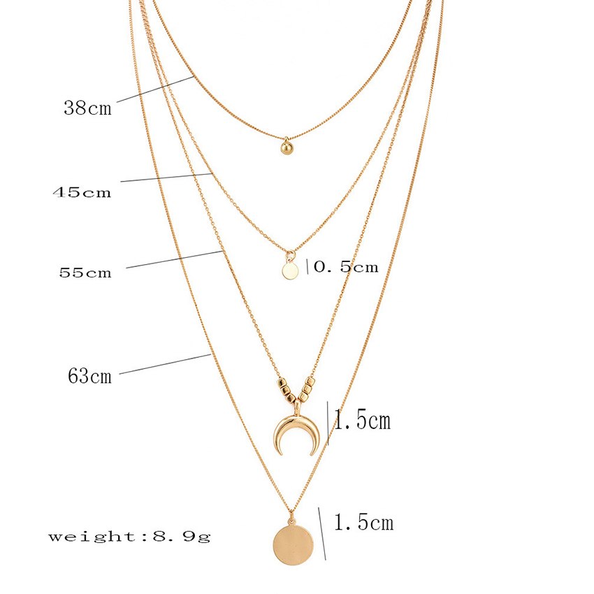 Boho Multi-Layer Moon Necklace - Elegant Gold Wafer Pendant for Women