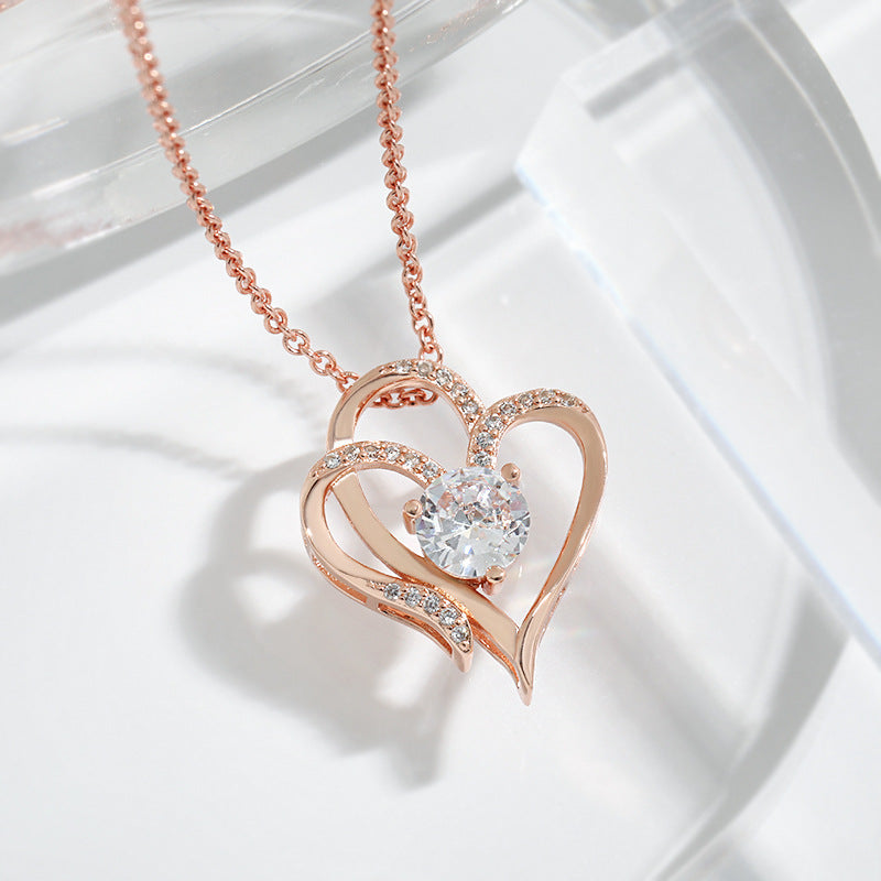 Zircon Double Heart Necklace - Personalized Titanium Jewelry for Women