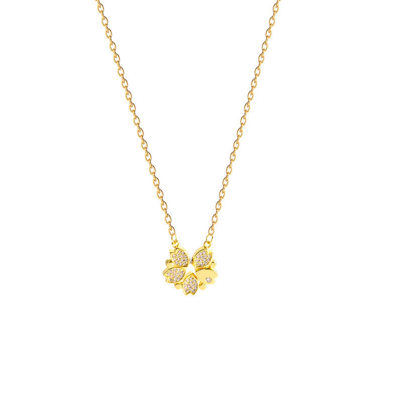 Stainless Steel Clover Necklace - Luxury Crystal Heart Pendant for Women