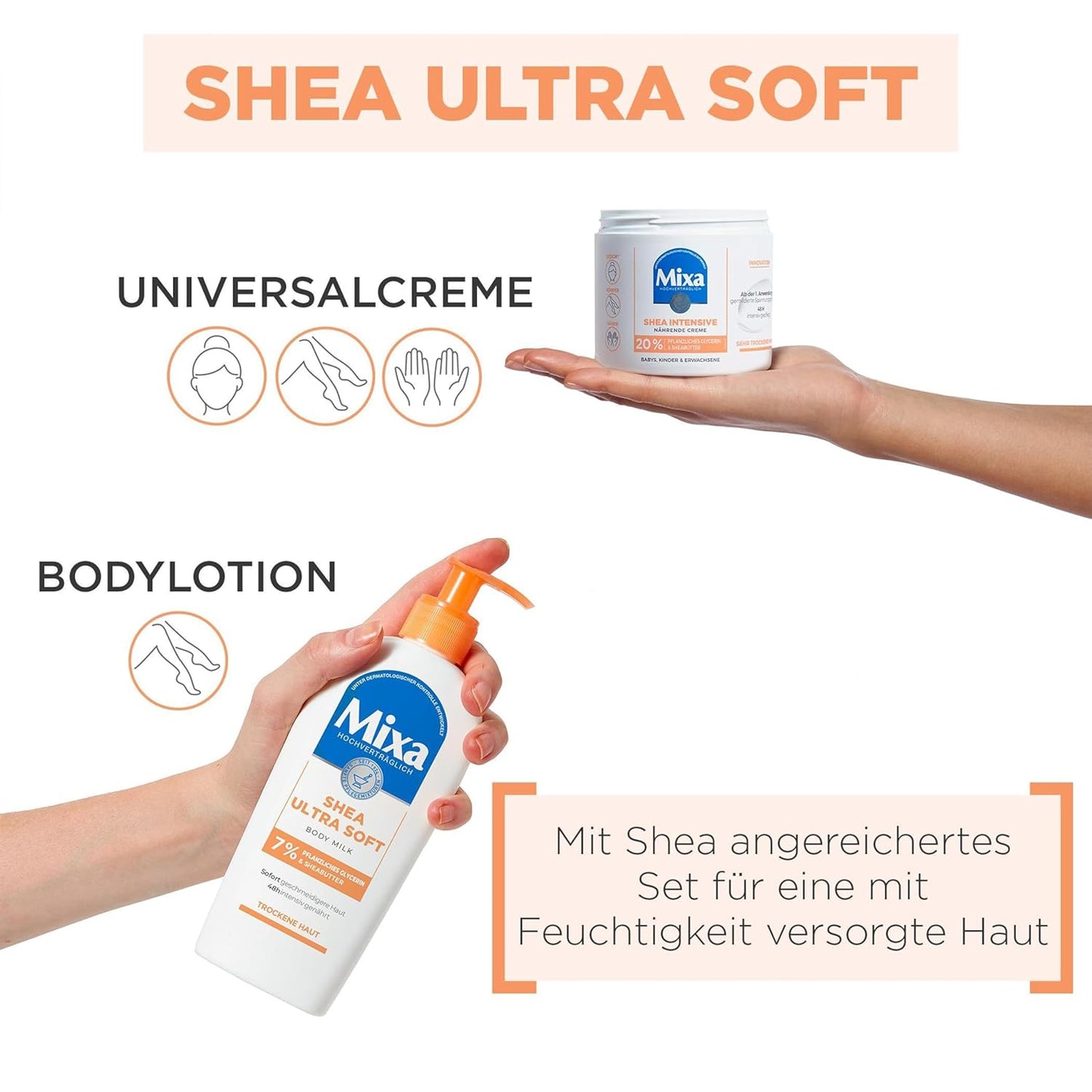 Mixa Shea Body Lotion, Mit Sheabutter Und Pflanzlichem Glycerin, Intensiv Nährende Körpermilch, Für Trockene Und Raue Haut, Pflegt & Hydratisiert Die Haut 48H Lang, Shea Ultra Soft Body Milk, 250 Ml