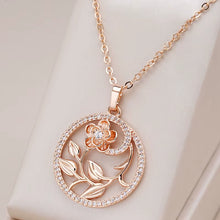 Hot 585 Rose Gold Hollow Flowers Necklace for Women Fashion Natural Zircon Wedding Party Daily Ethnic Jewelry 2023 New