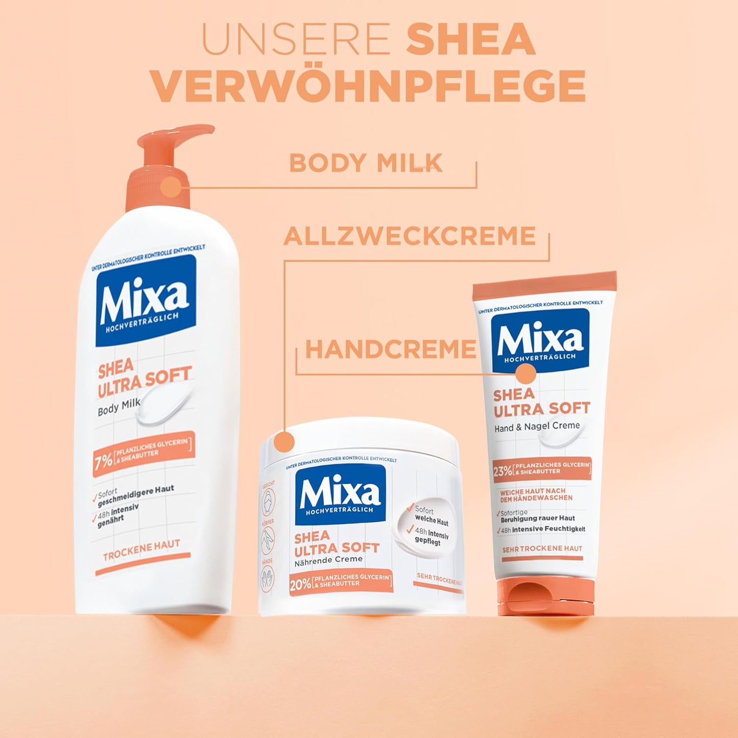 Mixa Shea Body Lotion, Mit Sheabutter Und Pflanzlichem Glycerin, Intensiv Nährende Körpermilch, Für Trockene Und Raue Haut, Pflegt & Hydratisiert Die Haut 48H Lang, Shea Ultra Soft Body Milk, 250 Ml