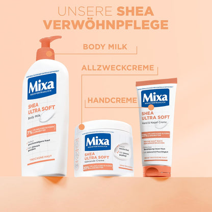 Mixa Shea Body Lotion, Mit Sheabutter Und Pflanzlichem Glycerin, Intensiv Nährende Körpermilch, Für Trockene Und Raue Haut, Pflegt & Hydratisiert Die Haut 48H Lang, Shea Ultra Soft Body Milk, 250 Ml