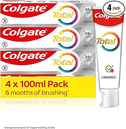 Colgate Total Original Toothpaste for Cavity and Plaque Protection, Enamel Shield, 4x100ml