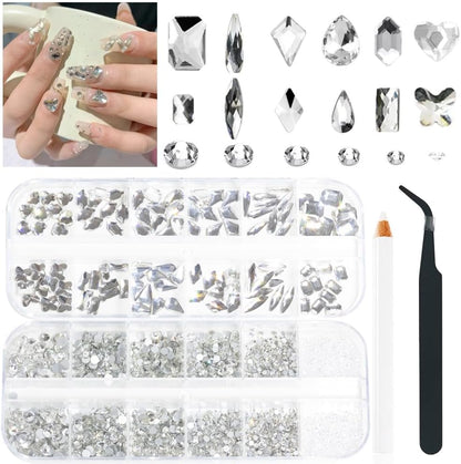 2680Stk Glitzersteine Gesicht Selbstklebend Klein, Kristallrhinestones Mit Glitzersteine Runde Gems, Nagelkunst Strass Nagel Steinchen, Nagel Steine Kristall Klar Für Nägel Pick up Stift+ Pinzette