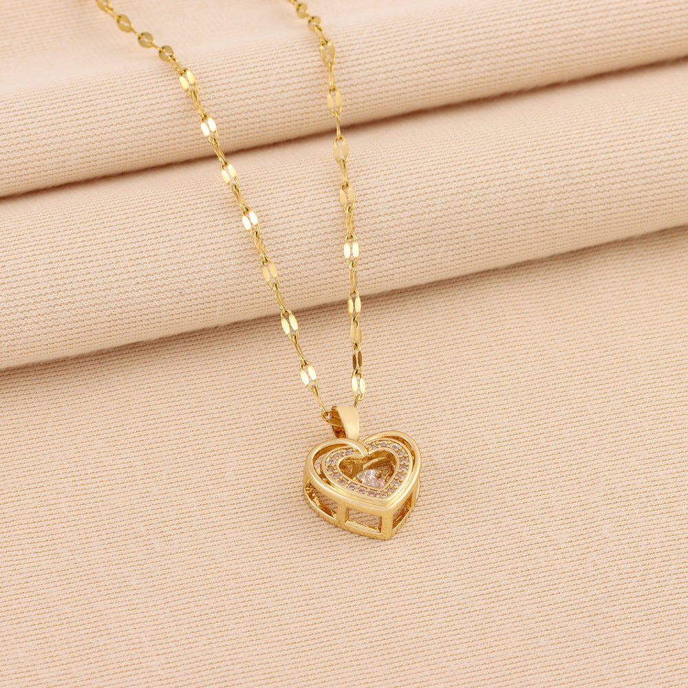 Layered Heart Pendant - Sparkling Titanium Steel Jewelry