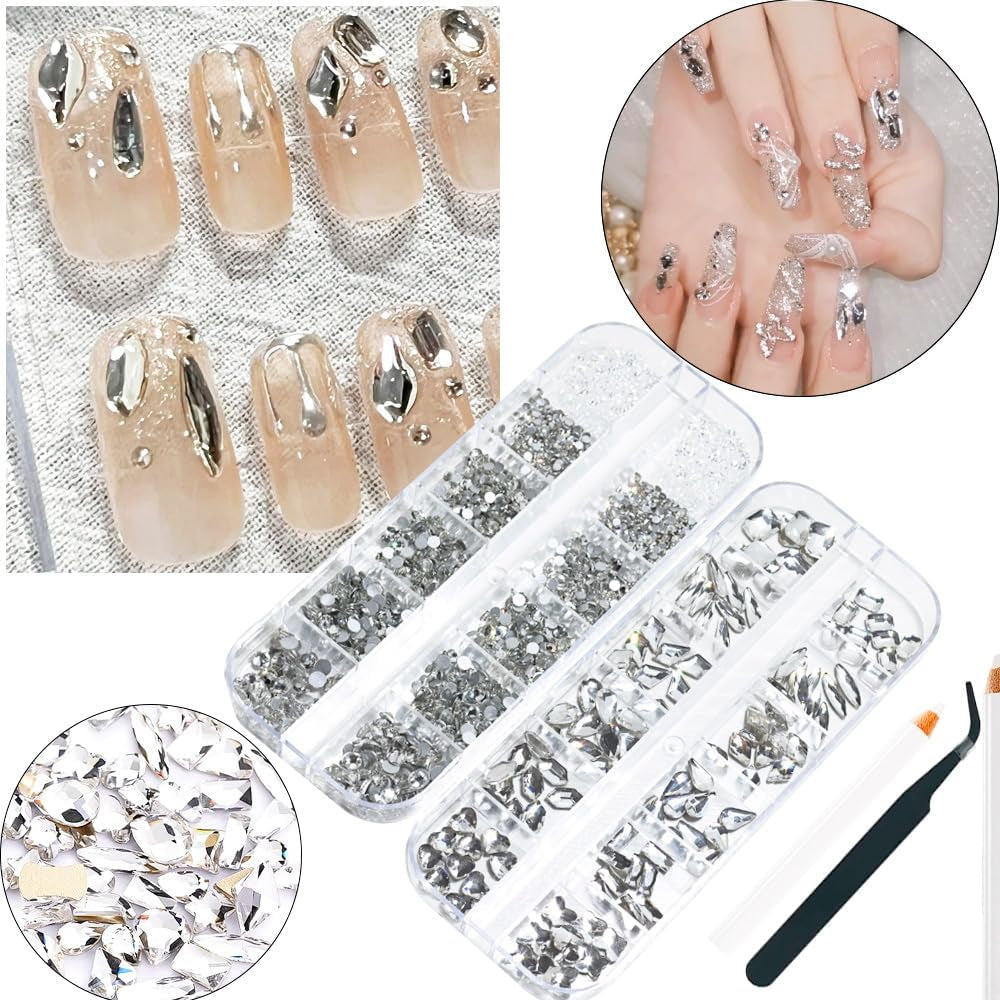2680Stk Glitzersteine Gesicht Selbstklebend Klein, Kristallrhinestones Mit Glitzersteine Runde Gems, Nagelkunst Strass Nagel Steinchen, Nagel Steine Kristall Klar Für Nägel Pick up Stift+ Pinzette