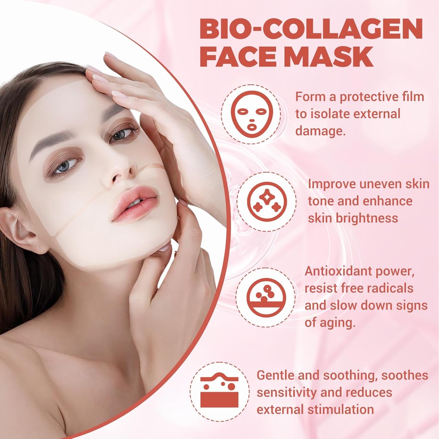 Bio Collagen Mask Korean, Koreanische Gesichtsmaske, Glass Skin Mask, Overnight Collagen, Feuchtigkeitsmaske Gesicht, Feuchtigkeitsspendend, Lifting Und Anti-Aging, 4 Stück