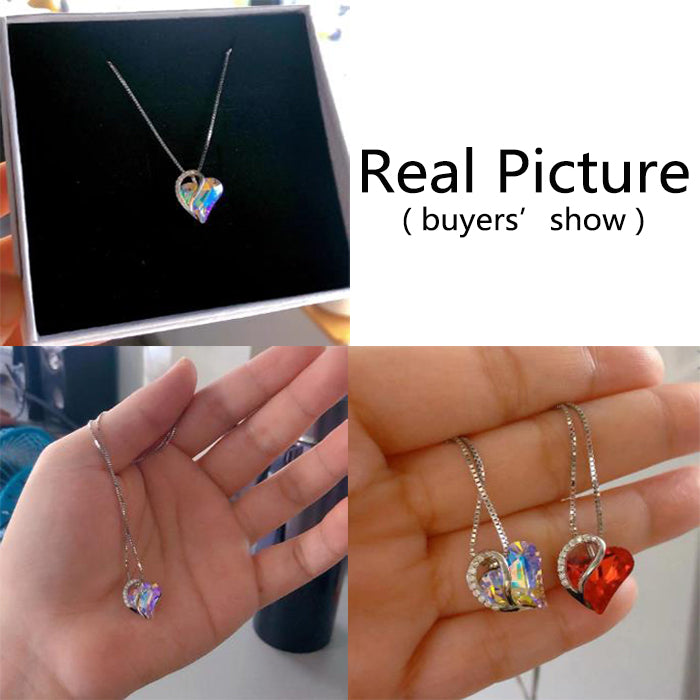 Genuine 925 Sterling Silver Heart Necklace - Geometric Clavicle Chain for Women
