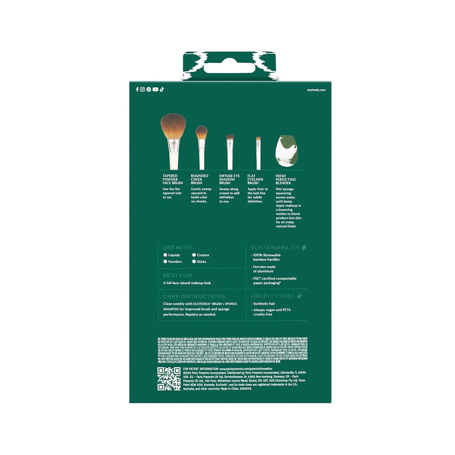 Ecotools Core Five Make-Up-Pinsel- Und Schwamm-Set, Für Lidschatten, Rouge, Bronzer, Eyeliner Und Foundation, Make-Up Blending Schwamm, Pinsel Essentials, 5-Teiliges Set