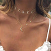 Multi-Layer Star and Moon Necklace - Full Diamond Sparkle Pendant for Women