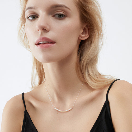 Genuine Freshwater Pearl Necklace - Dainty Sterling Silver Clavicle Chain