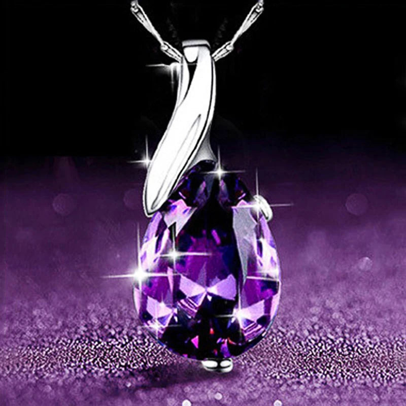 Aesthetic Purple CZ Women'S Necklace Marquise/Square/Water Drop/Flower Pendant Luxury Fashion Female Wedding Jewelry 2021