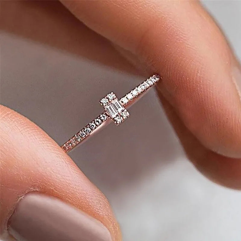 2021 New Trend Thin Rings for Women Silver Color/Rose Gold Color Statement Ring Wedding Engagement Jewelry Drop Shipping