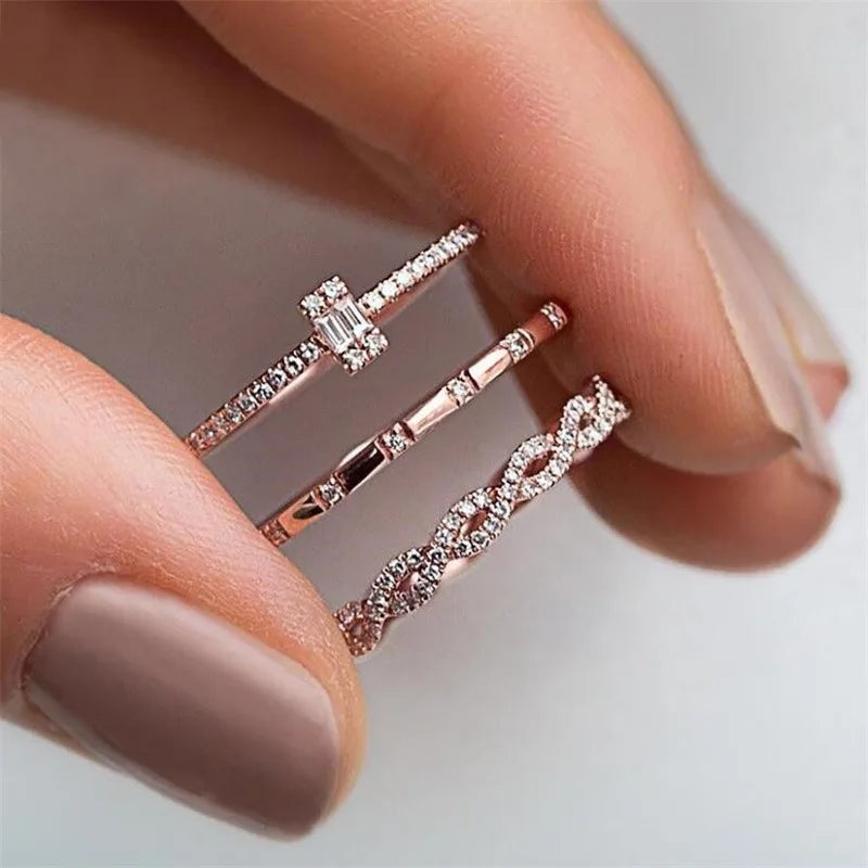 2021 New Trend Thin Rings for Women Silver Color/Rose Gold Color Statement Ring Wedding Engagement Jewelry Drop Shipping