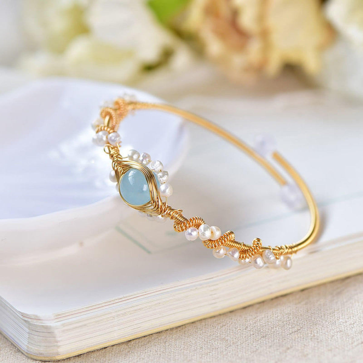 Vintage Gold Braided Pearl Bracelet - Handmade Gold-Plated Cuff for Women