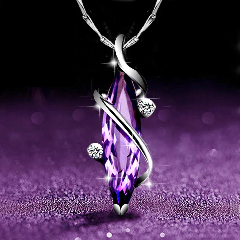 Aesthetic Purple CZ Women'S Necklace Marquise/Square/Water Drop/Flower Pendant Luxury Fashion Female Wedding Jewelry 2021